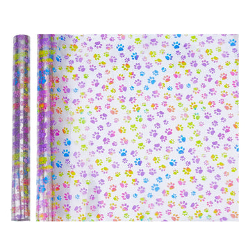 Printed TPU Jelly Faux Leather, 11.8 x 47.2 Inch Transparent Clear Jelly Vinyl Sheet, Footprints Printed Jelly Vinyl