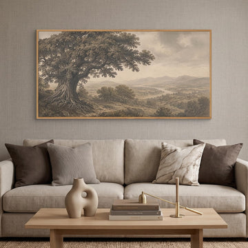 Large Vintage Tree Rustic Framed Canvas Wall Art -40"x20"