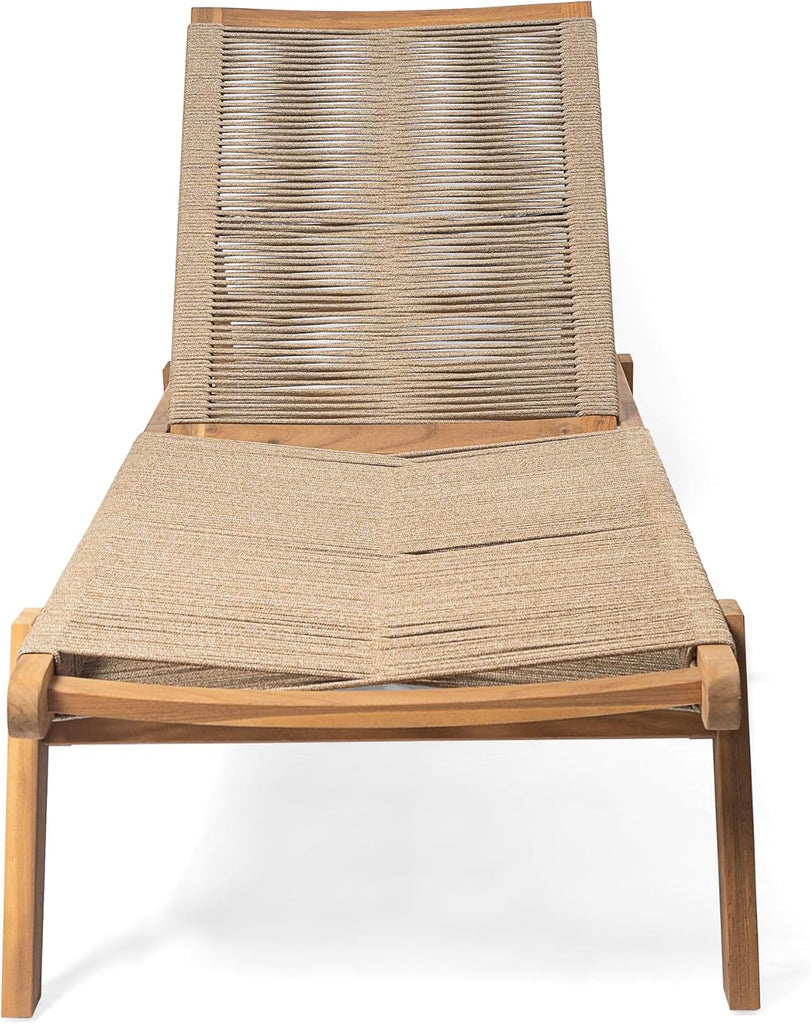 Outdoor Chaise Lounge Chair Set of 2, 77" L Acacia Wood Patio Lounge Chair with 4 Adjustable Position, Rope Woven