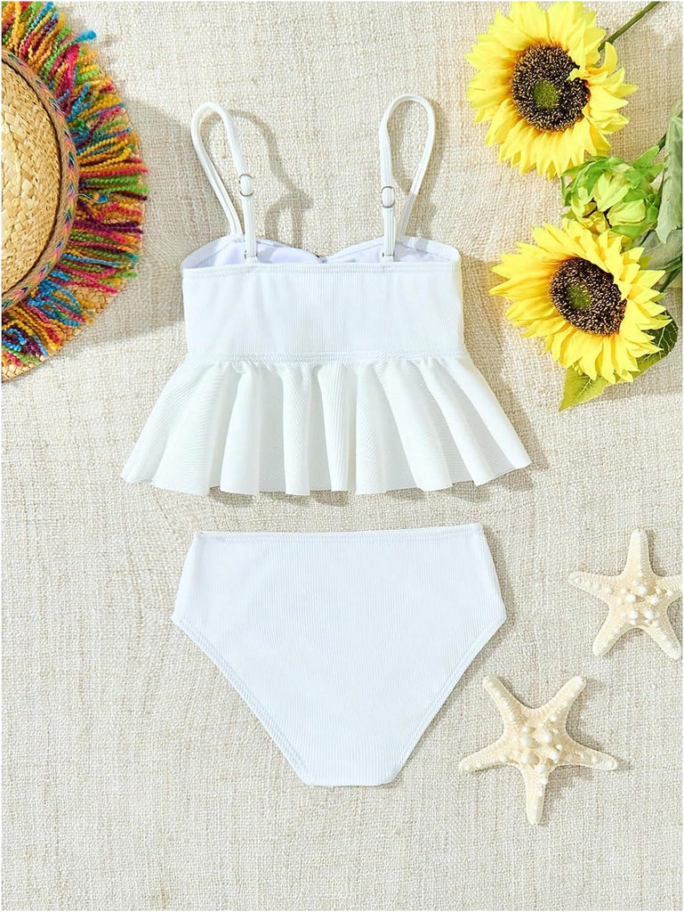 Toddler Girl's 2 Piece Ribbed Bikini Sets Metal Starfish Cut Out Ruffle Swimsuit