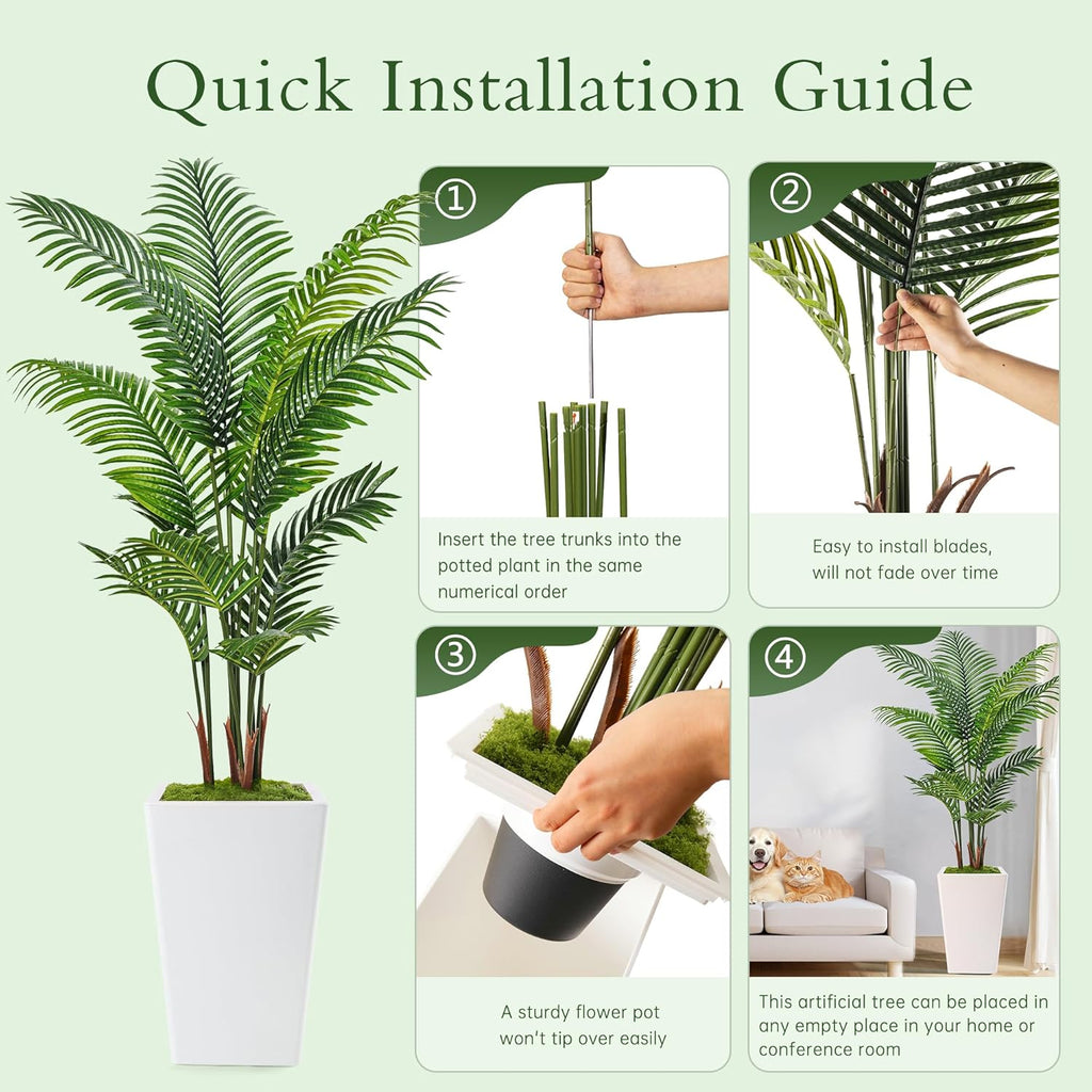6FT Artificial Palm Tree with Tall White Planter, Floor Plant