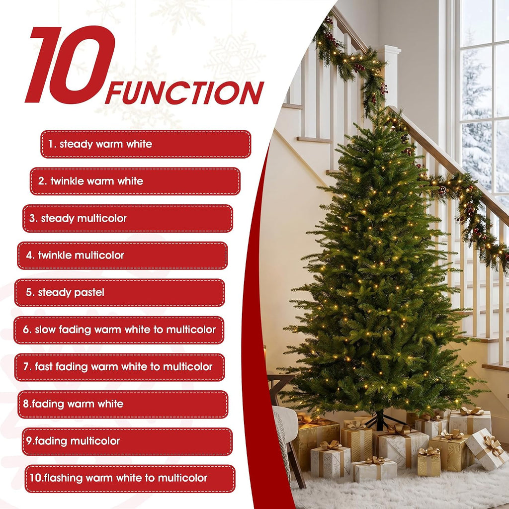 Prelit Christmas Tree, Green Full Artificial Christmas Tree Majestic Evergreen Fir with 300 Warm