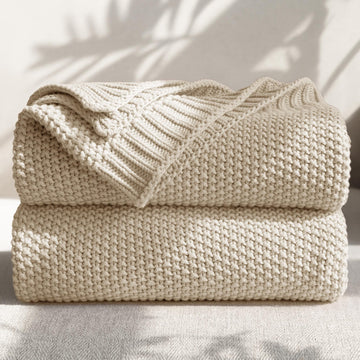 100% Cotton Cable Knit Throw Blanket, Lightweight Soft Knit Blanket for Sofa Couch Bed, Breathable All-Season Throw