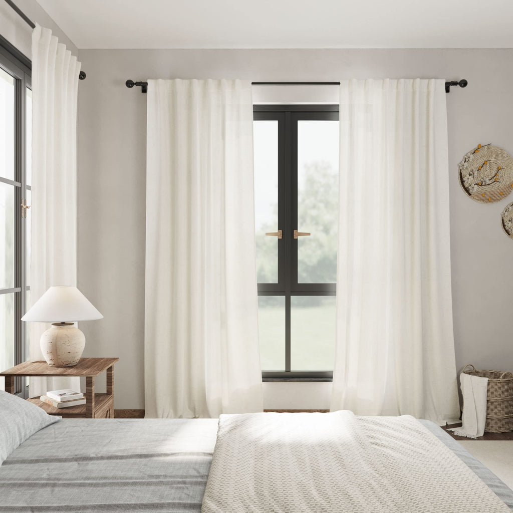 Cream Linen Curtains Back Tab Sheer Curtains 90 Inches Long 2 Panels Rod Pocket Neutral Semi Sheer Light Filtering