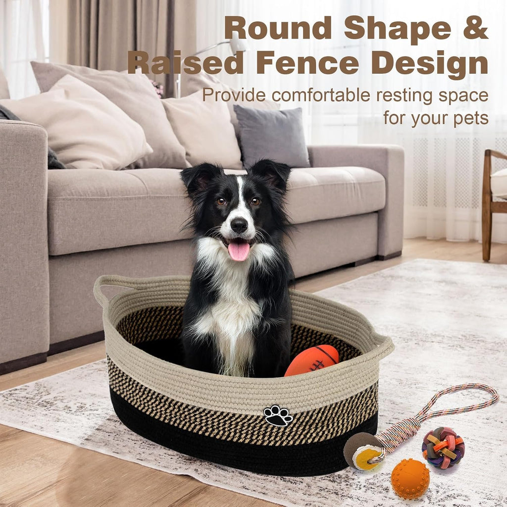 Dog Toy Basket, 30L Toy Box and Bin for Dog Cat Storage, 19.7" X 11" X 7.9" Large Woven Rope Basket for Blanket