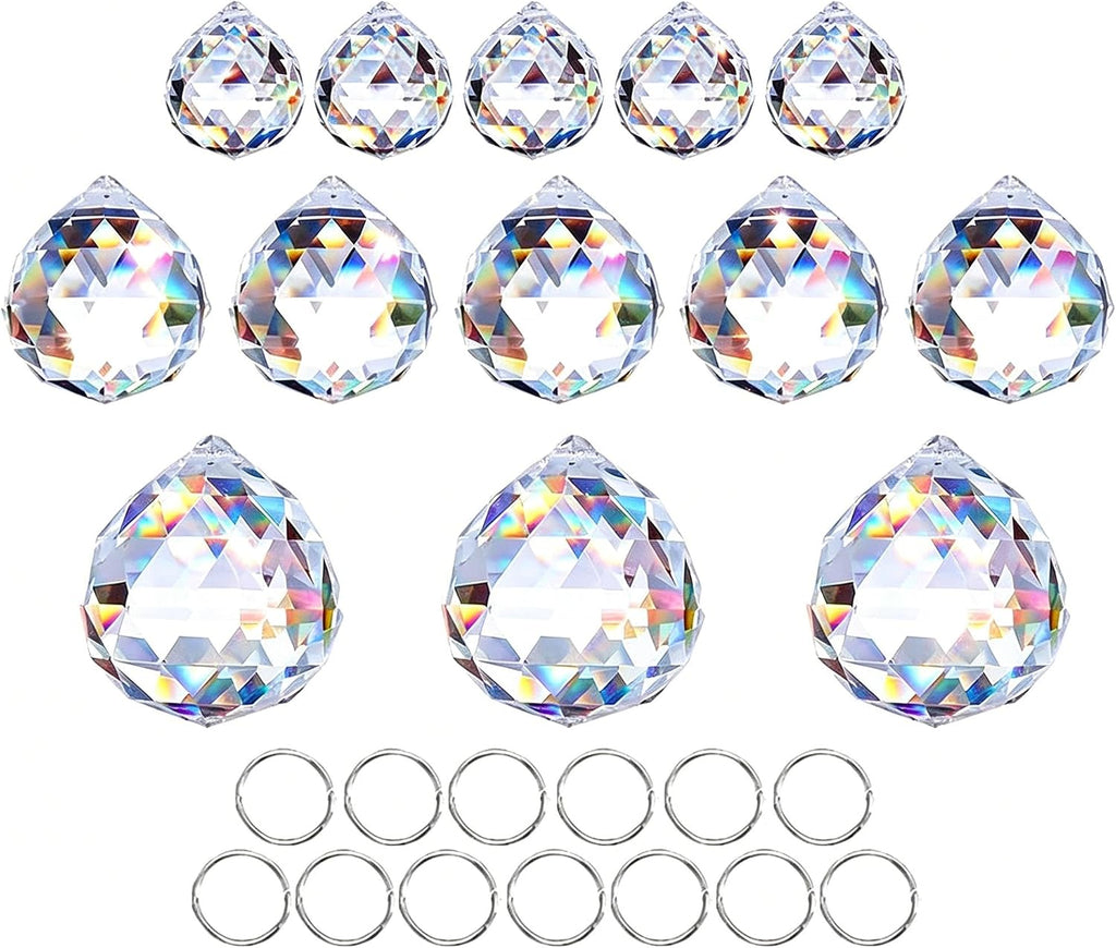 13 Pack 20mm/30mm/40mm Clear Crystal Ball Prisms Suncatchers for Window - Rainbow Maker Sun Catcher Indoor Window