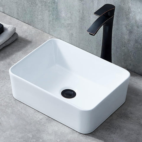 Bathroom Vessel Sink Rectangle, 16" X 12" White Bathroom Ceramic Vessel Sink Above Counter, Modern Porcelain Lavatory Small Above Counter Art Basin Vanity Sink A131-B0CHRWG739
