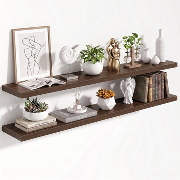 55 Inch Floating Shelves for Wall, 9.3"D Wood Gra, Set of 2
