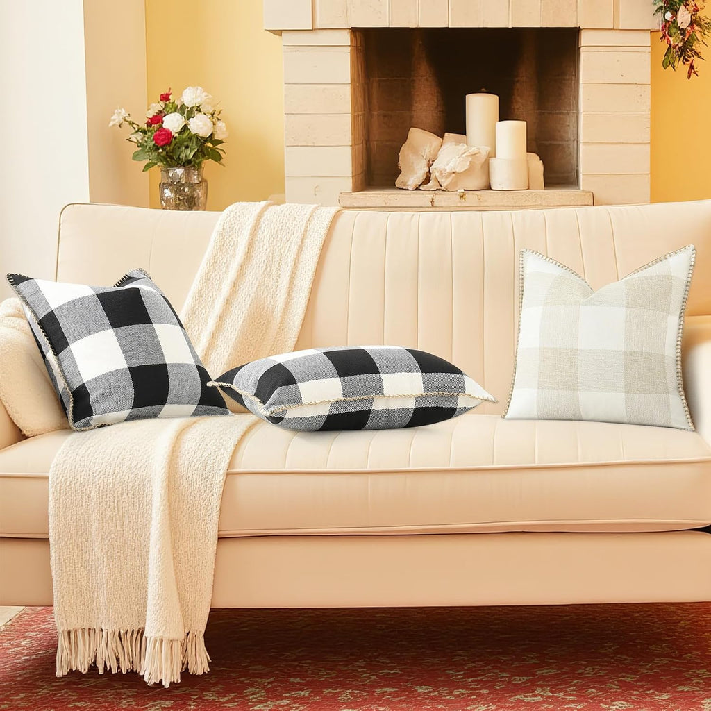 Summer Buffalo Plaid Check Throw Pillow Covers 18x18 Set of 2 Outdoor Linen Decorative Farmhouse Gingham Pillow