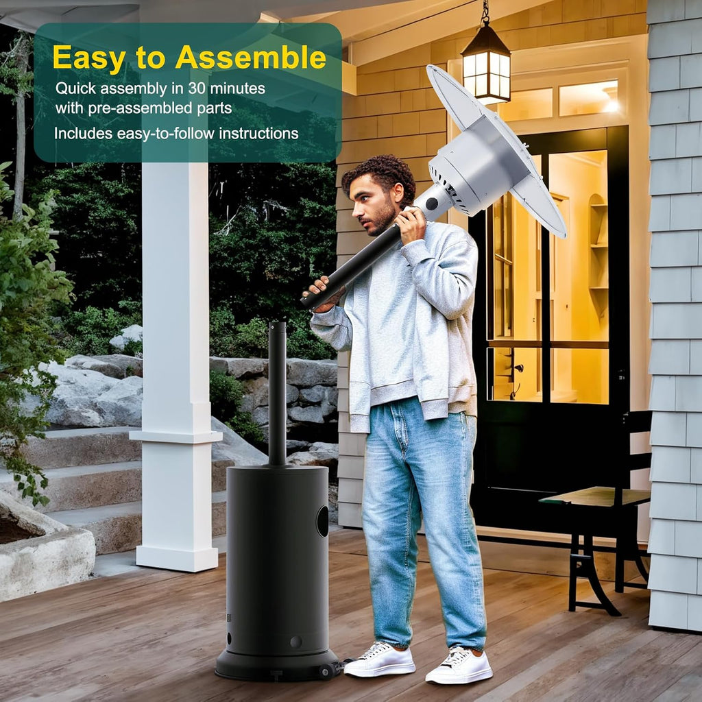 48,000 BTU Patio Heater, Propane Stainless Steel Patio Heater With Wheels, Outdoor Propane Heaters for Backyard