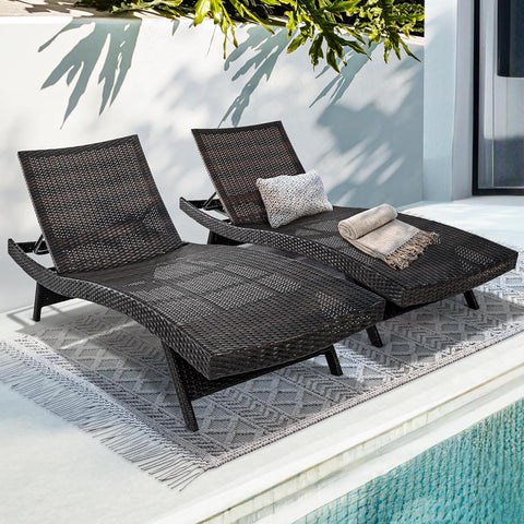 IDZO Katalina Chaise Lounge Set of 2-500lbs Support, UV Wicker, Ergonomic Wave Design, Reclining Backrest