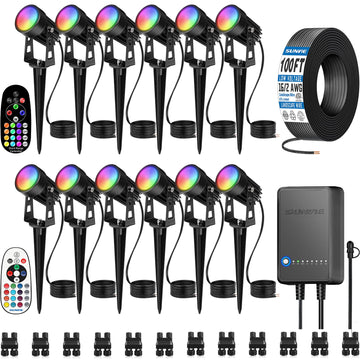 3W RGBW LED Low Voltage Landscape Lighting Kit, Dusk to Dawn, 12 PCS