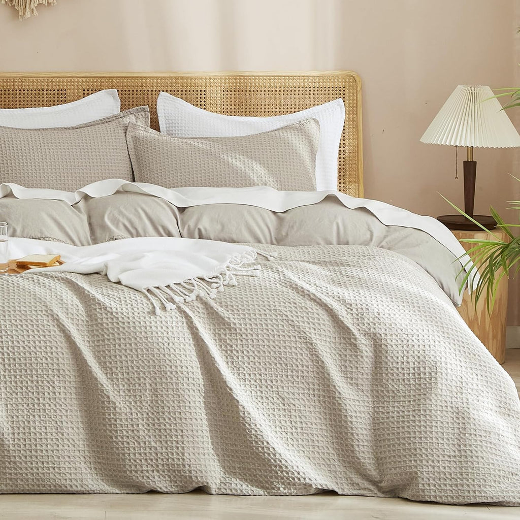 Waffle Weave Duvet Cover Set King, No Snagging Ultra Soft Luxury Textured Breathable Comforter Cover for All Season