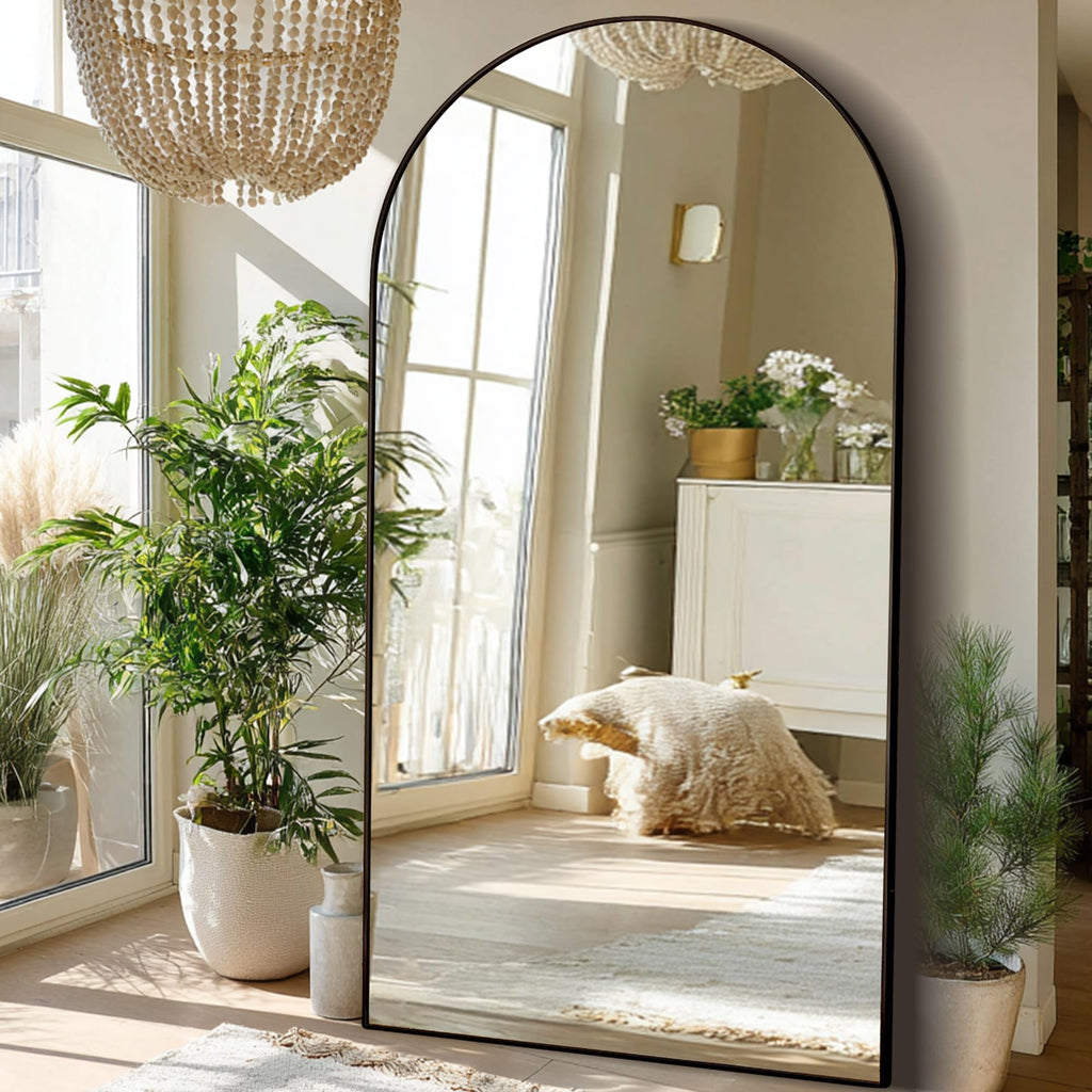 79" x 39" Arched Full Length Mirror with Stand, Black Floor Mirror