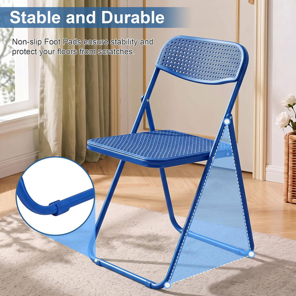 Plastic Folding Chairs 8 Pack, Metal Frame for Indoor/Outdoor, Blue