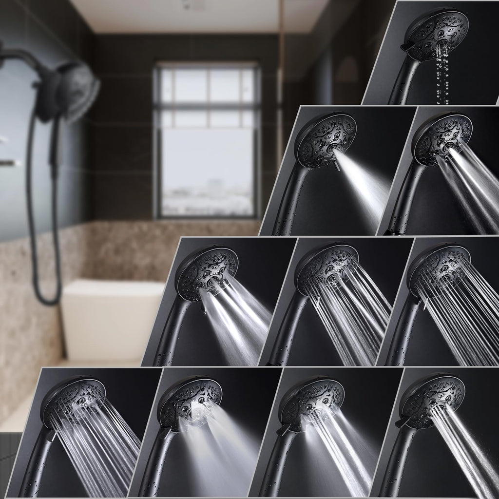 2 in 1 Shower Head with Handheld Combo High Pressure Black 1.8 GPM