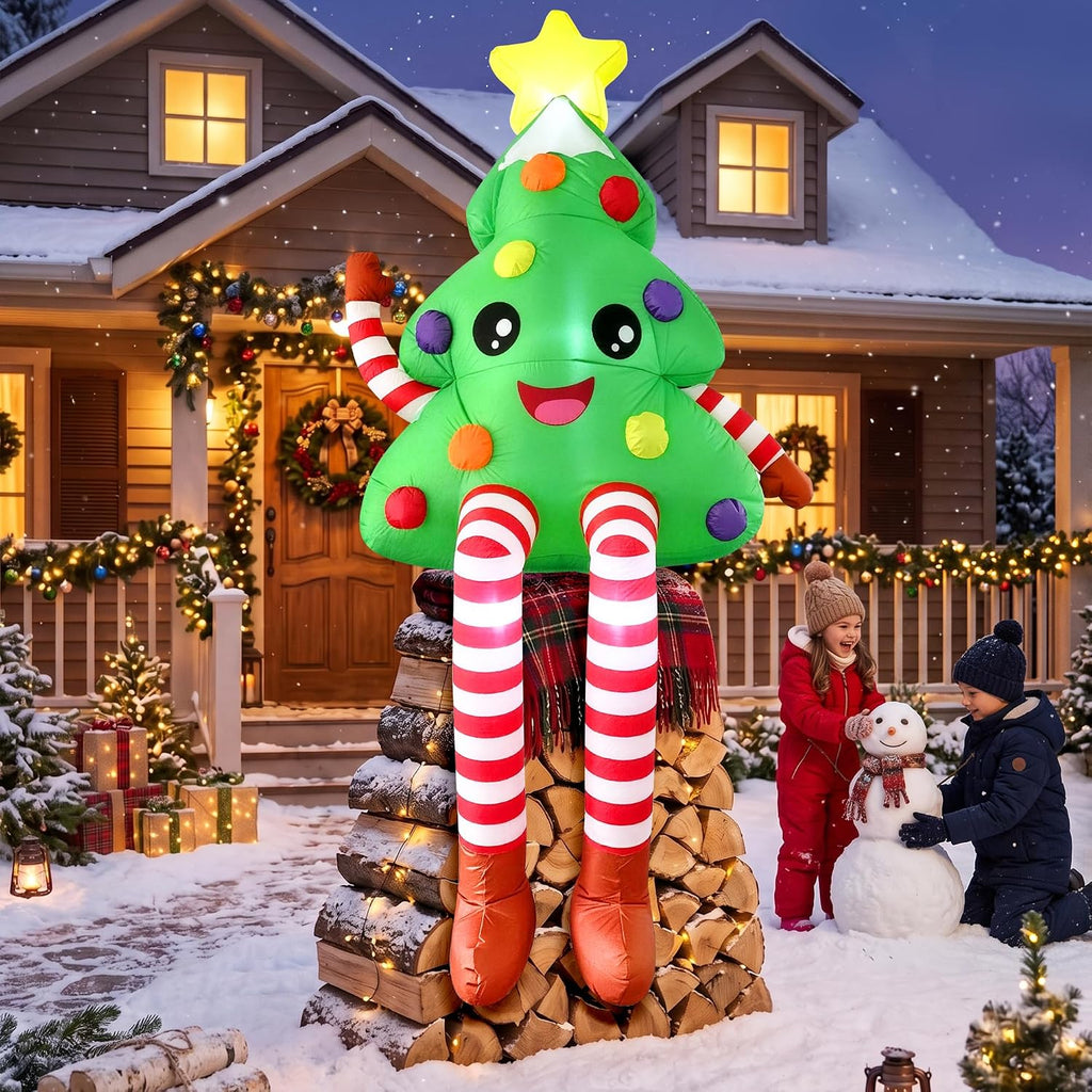 8FT Christmas Inflatables Sitting Christmas Tree Xmas Outdoor Decor