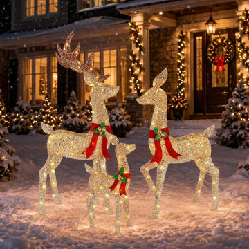 52 ‌"3-Piece 3D Lighted Christmas Deer Family Outdoor Decorations, Large Gold Reindeer Set with 146 Warm White
