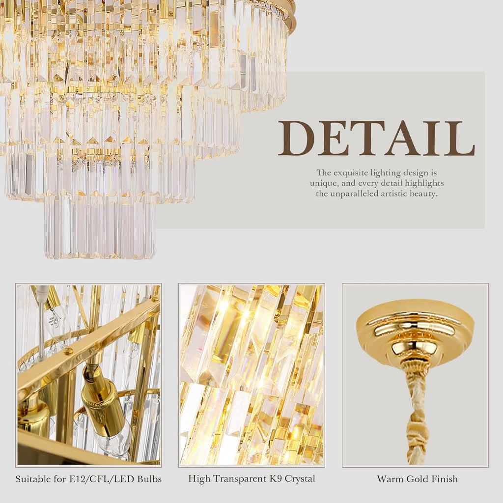 Inspired Odeon Style Gold Plated Crystal 4-Tier Modern Chandelier Dia 23.6" - A107-B07KF4SR4N