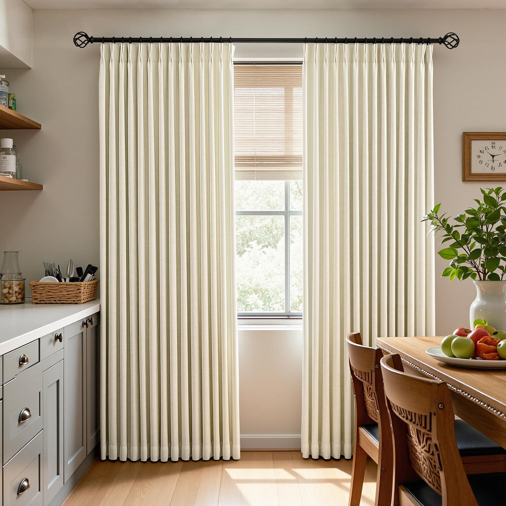 Cream Beige Pinch Pleated Full Blackout Linen Curtains 70x95