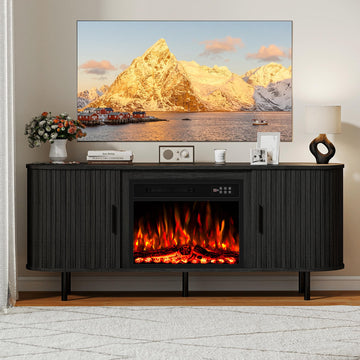 65" Fireplace TV Stand Electric Entertainment Center for TV Up to 75", Mid Century Modern Fireplace TV Console