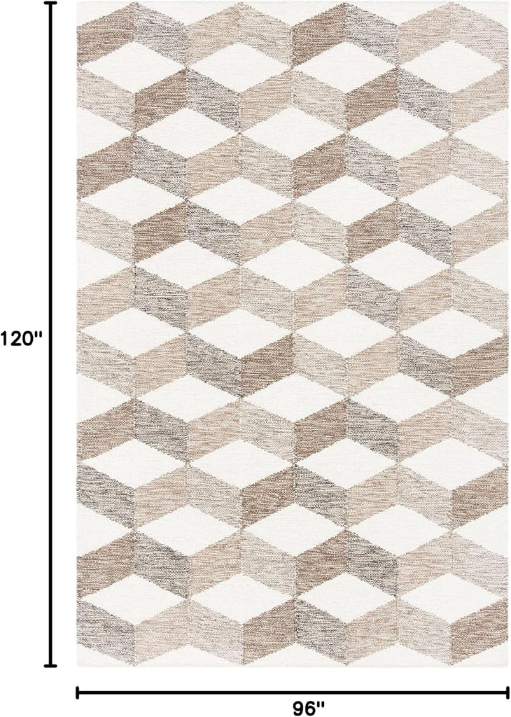 Area Rug - Kilim Collection - Large - Ivory & Brown, Handmade Flat Weave Wool, Reversible, Modern Geometric