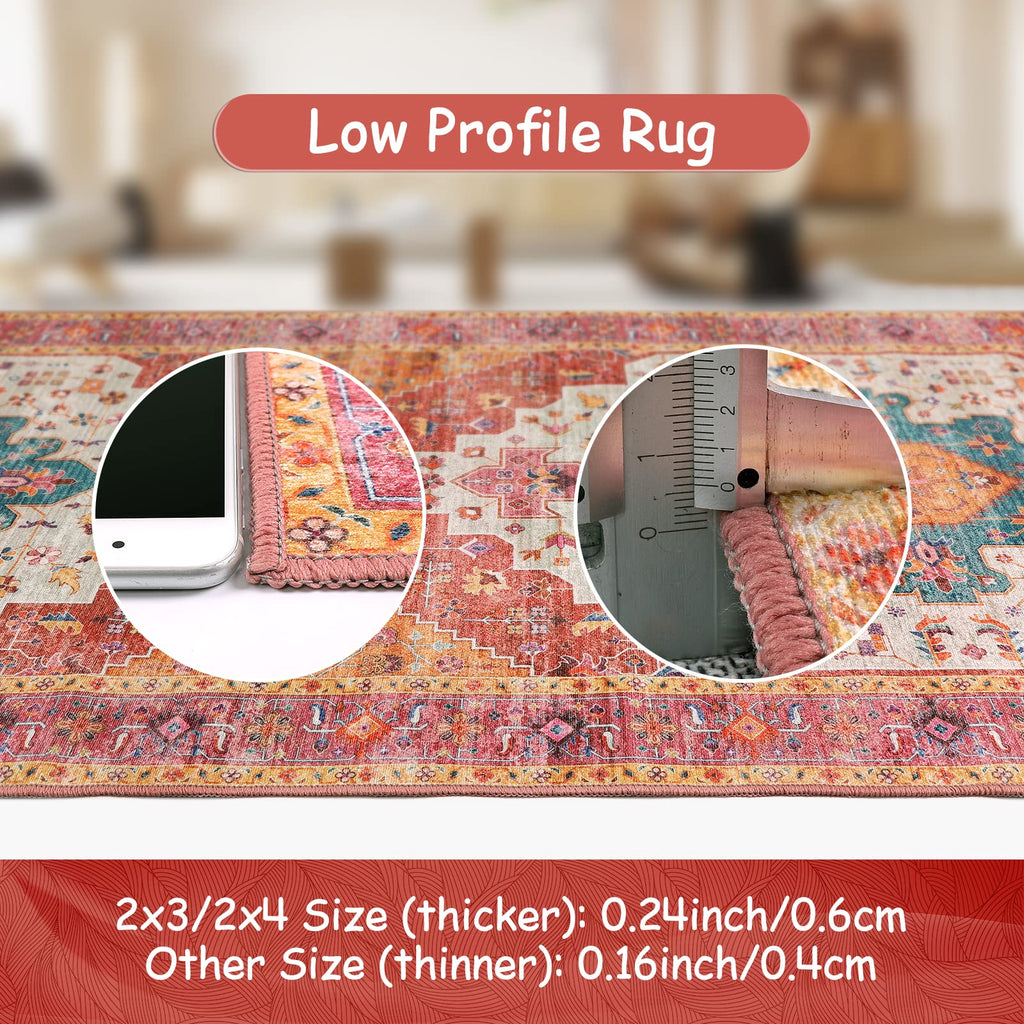 Ultra-Thin Washable Runner Rug - Pink Runners s, Boho Non-Slip Bedroom Rug Runner, Vintage Oriental Medallion