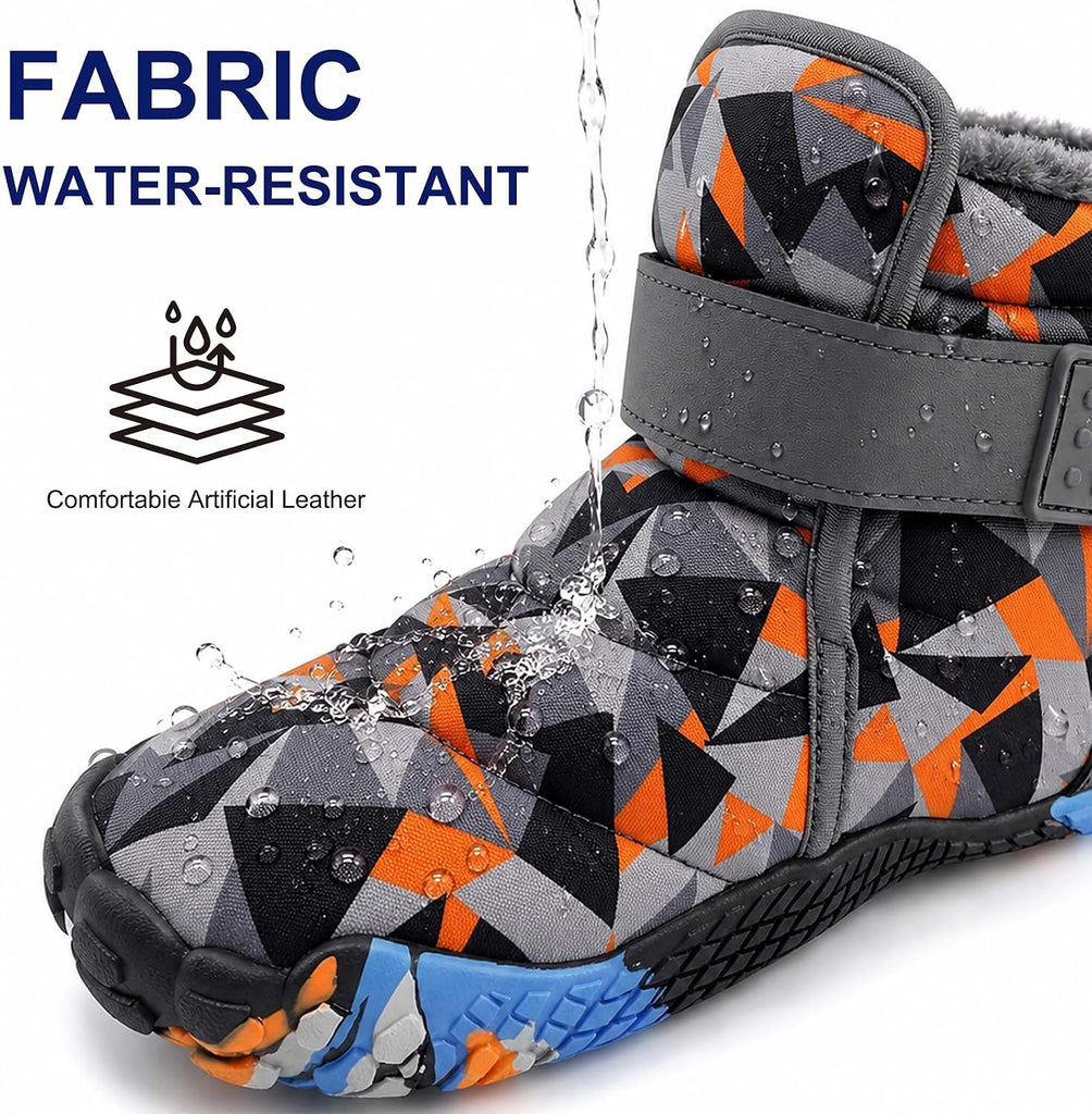 Toddler Boys Girls Snow Boots, Winter Insulated High-Top Barefoot Shoes with Non-Slip Sole & Fleece Lining