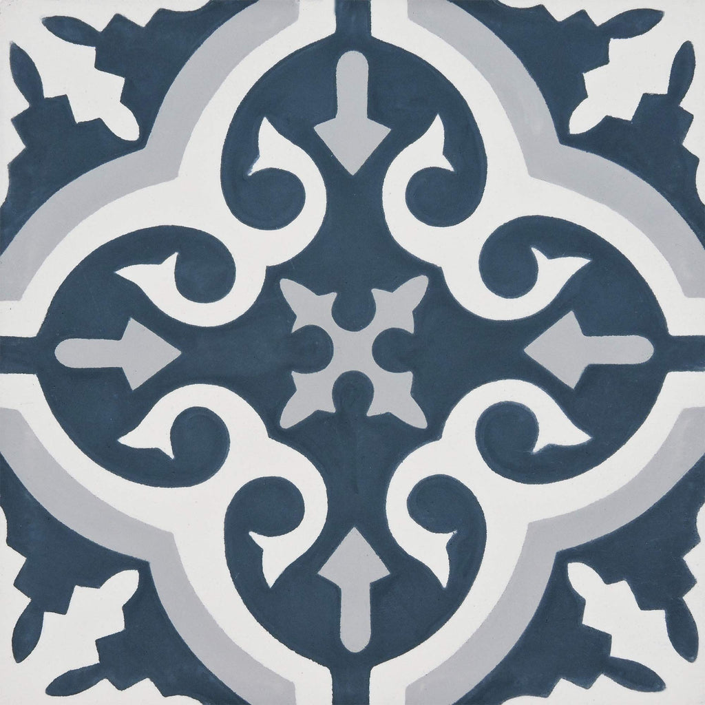 Argana Handmade Cement Tile, 8" x 8", Grey White Blue