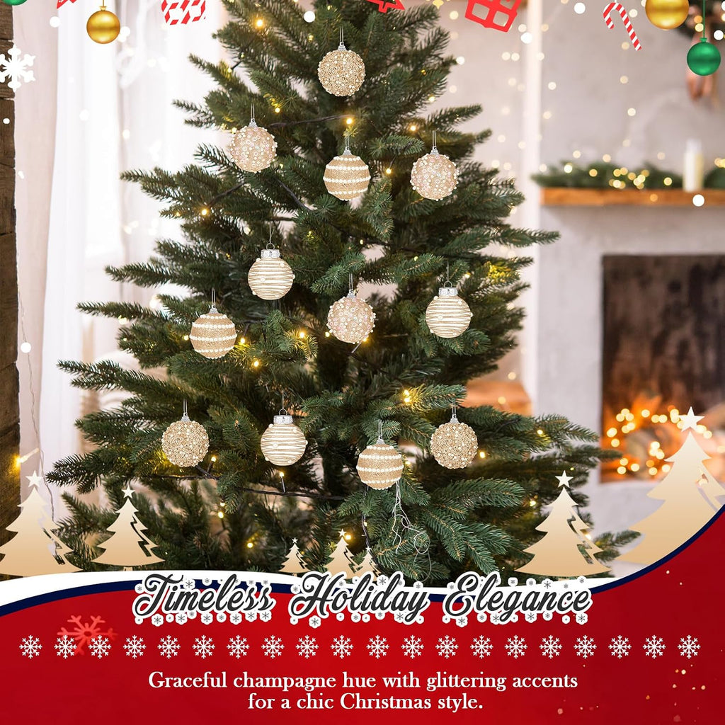 16 Pcs Champagne Gold Christmas Ball Ornaments 2.76" Shatterproof