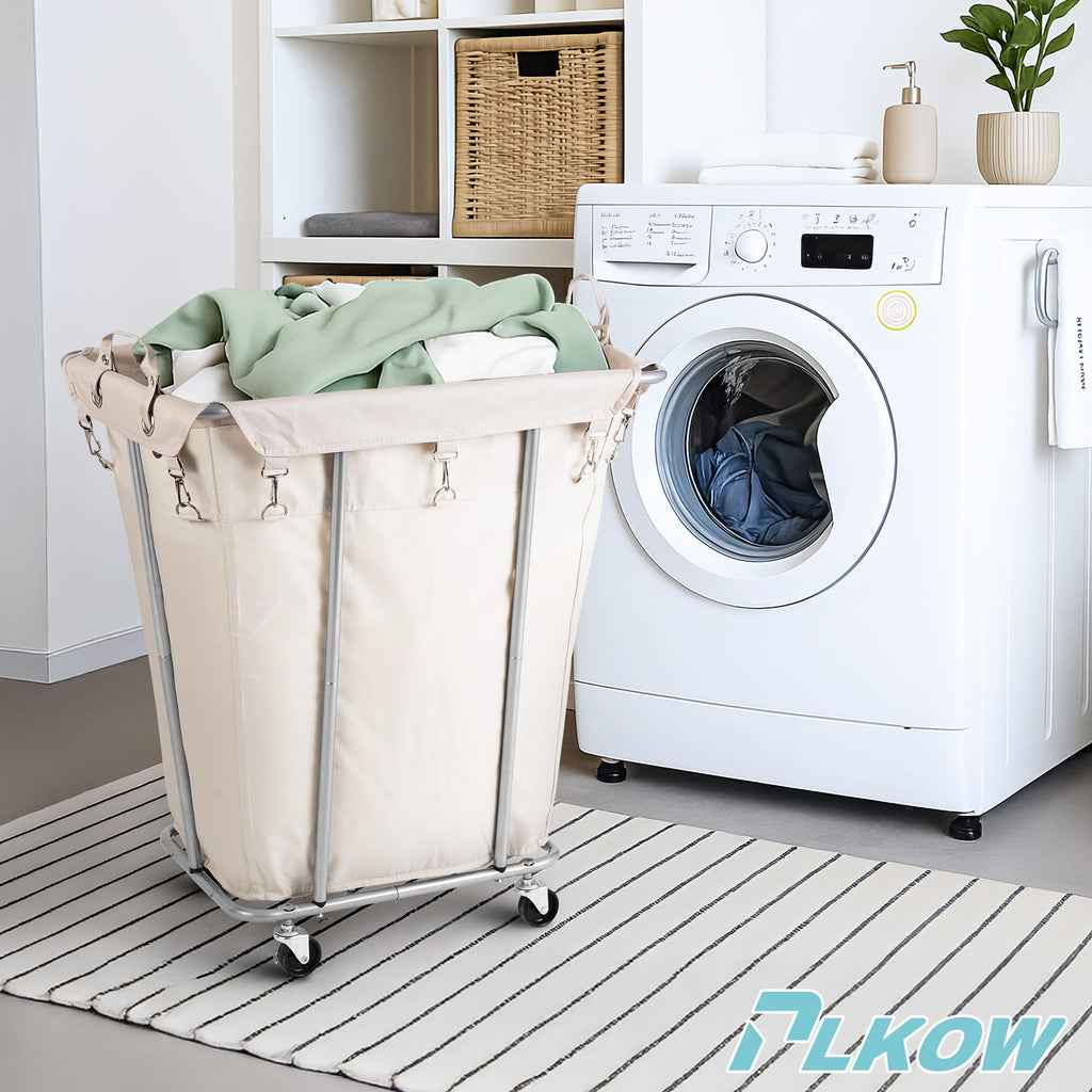 120L Rolling Laundry Hamper, Beige
