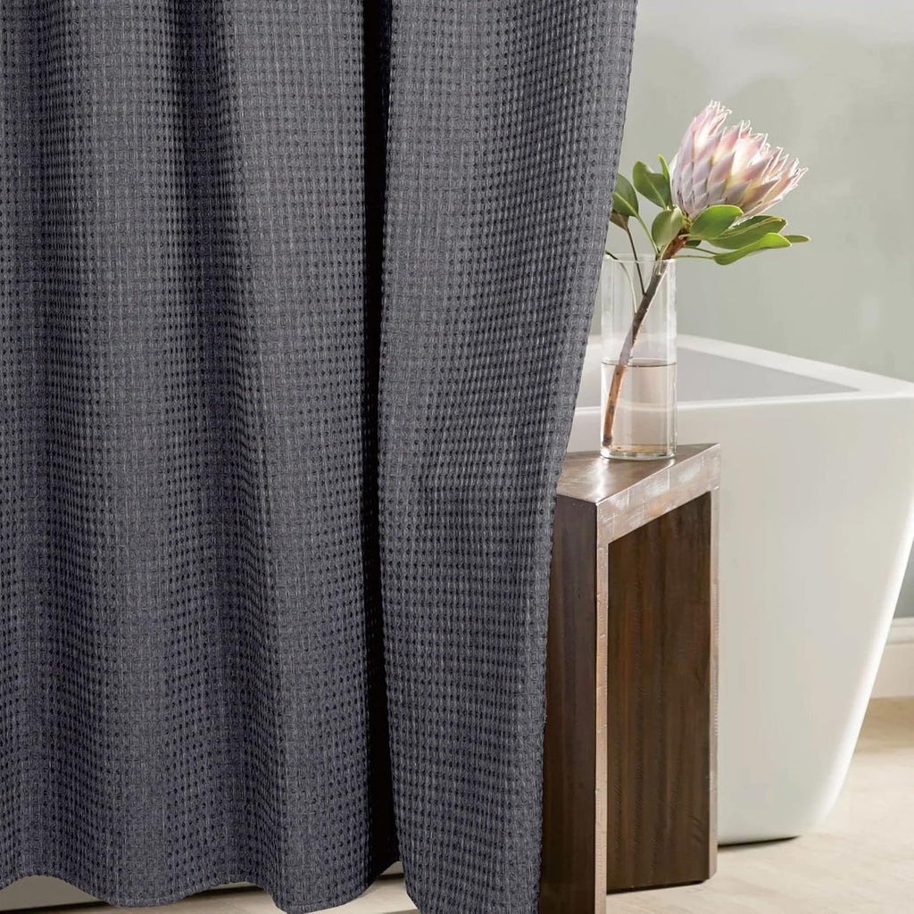 Dark Grey Bathroom Shower Curtain: Water Repellent Heavy Duty - 72"Lx72"W | Waffle Weave Textured 256GSM Weighted