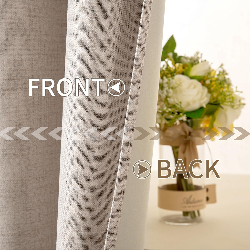 100% Blackout Linen Curtains 52x120 Inches Natural Beige