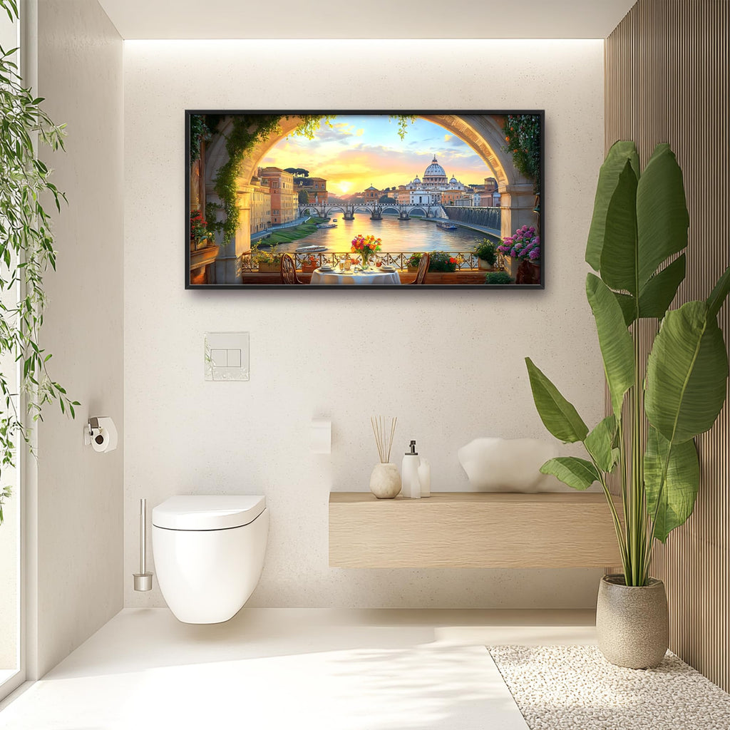 Tiber River in Rome Italy Large Wall Framed Wall Decor, Cityscape Pictures Oversized Canvas Print Painting Modern