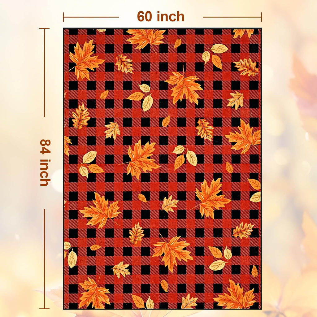 Fall Rug Area Rugs Non Slip Washable Rug Soft Faux Wool Large Rugs Maple Leaves Throw Rugs Vintage Buffalo Plaid