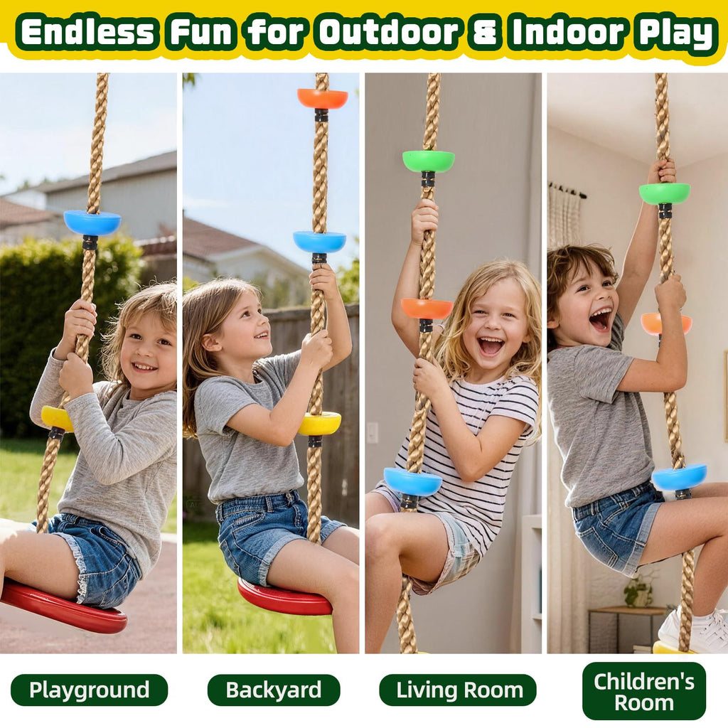 Tree Swing for Kids Climbing Rope with Platforms Disc Swing, Red