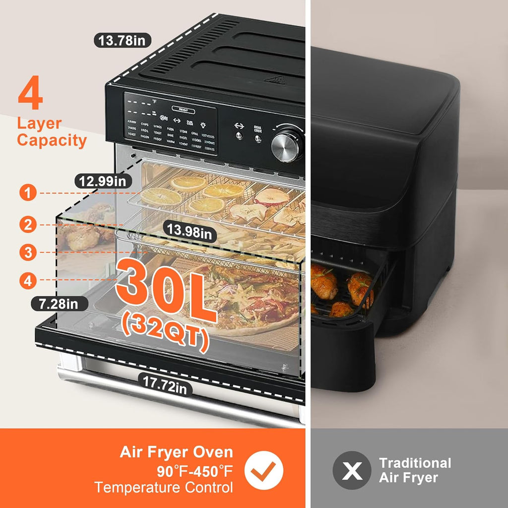 32QT Extra Large Air Fryer Toaster Oven Combo, 21-in-1 Countertop Convection Toaster Oven with Rotisserie and