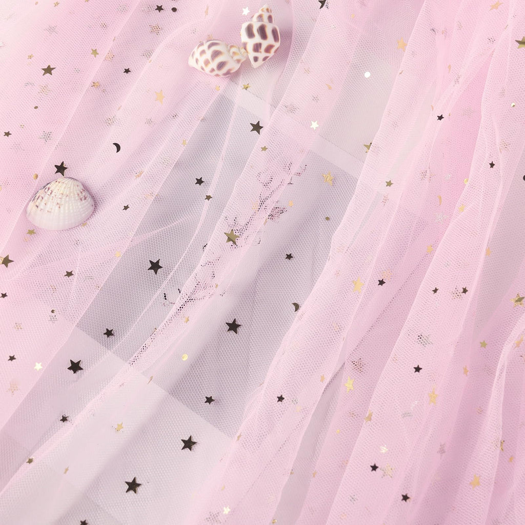 59" x 2 Yards Light Pink Glitter Tulle Rolls Star Moon Sequin Tulle Fabric Bolt for Photography Props Background Tutu