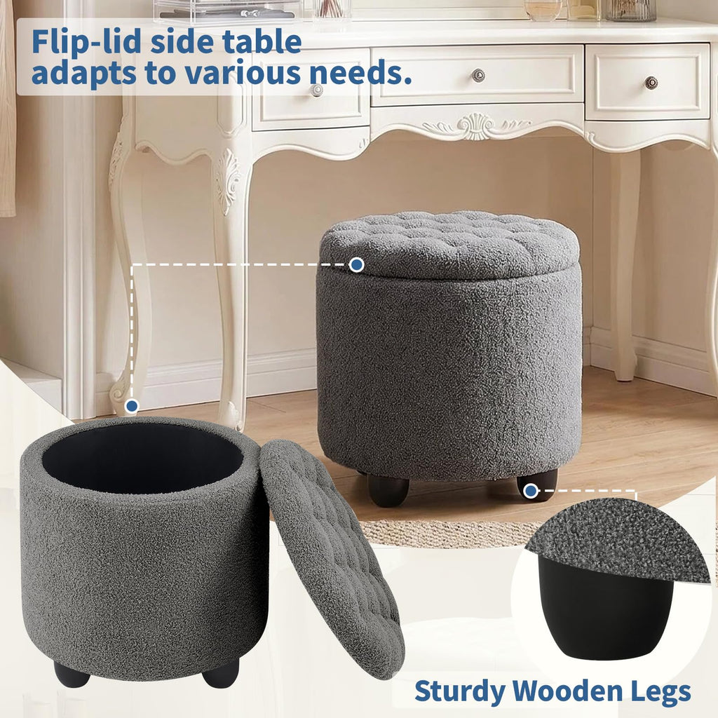Modern Round Storage Ottoman, Upholstered Button Tufted Ottoman Footstool Ottomans with Removable Lid Storage
