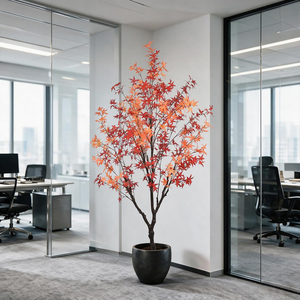 Maple Tree 7FT - Large Faux Plant Indoor with Orange Red Leaves & Realistic Trunk, 84" Tall Fake Autumn Maple Tree