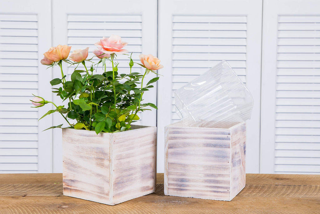Wooden Planter Box, Rustic Whitewash with Plastic Liner l Garden Decor l Restaurant and Wedding Decorations l Wedding