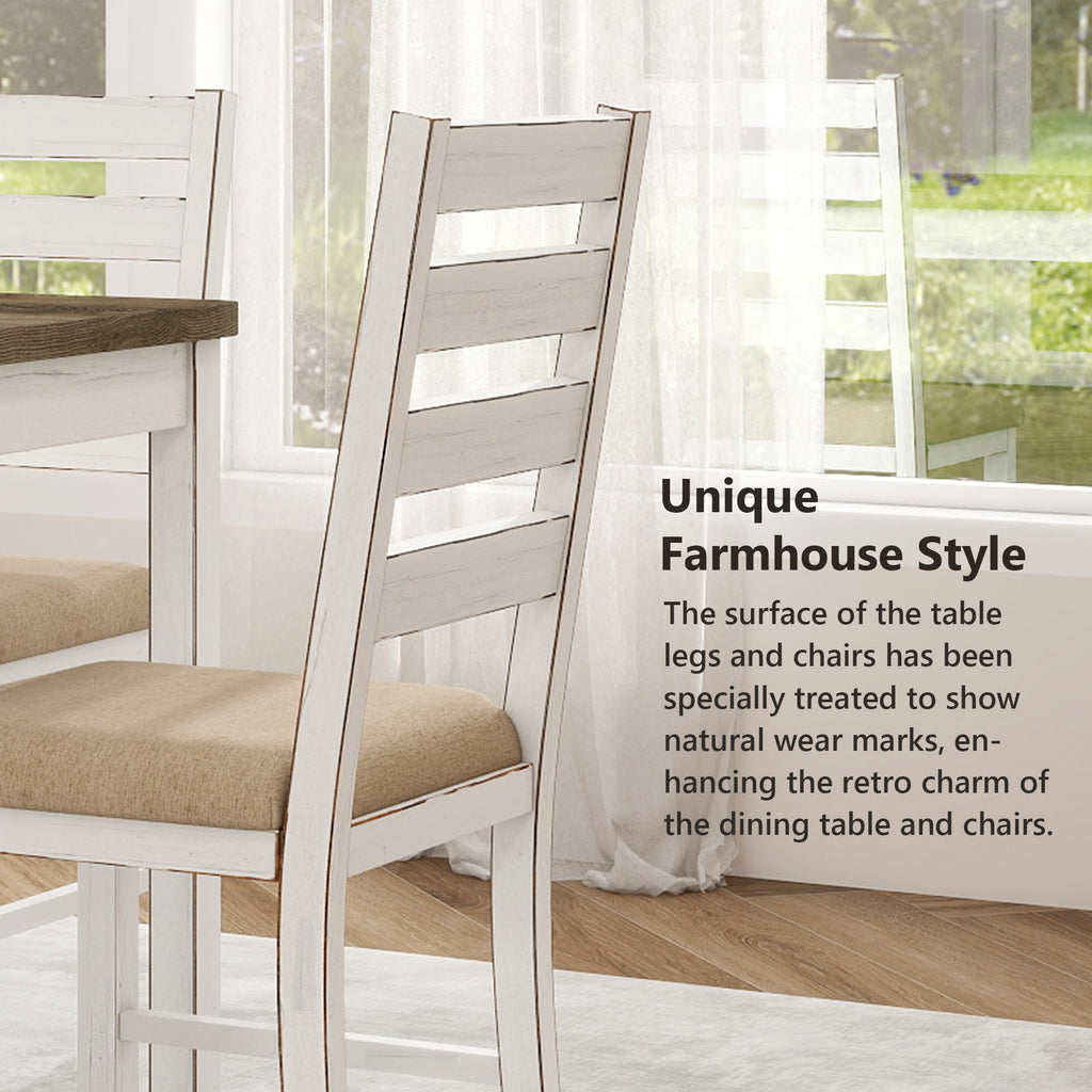 6 Piece Farmhouse Dining Table Set with 4 Chairs and 1 Bench