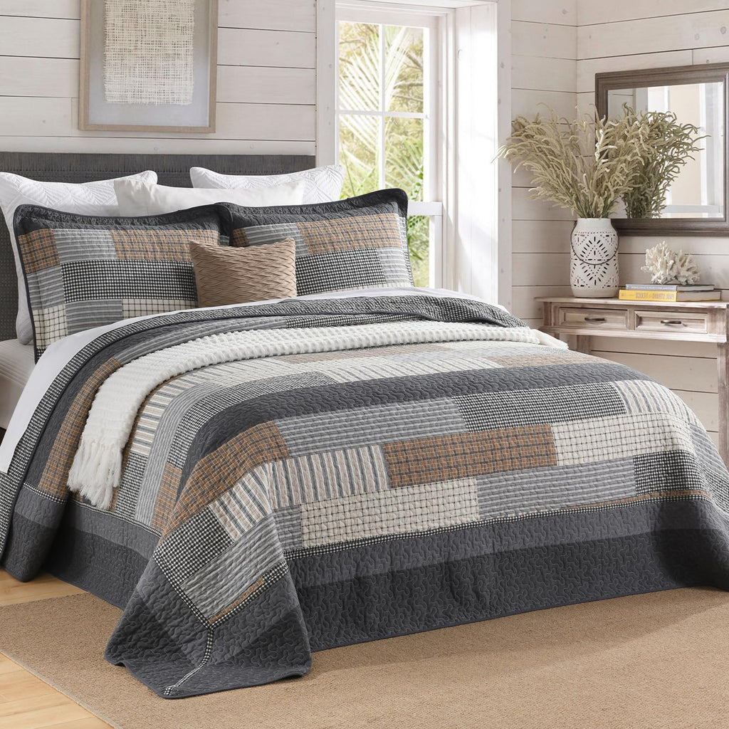 100% Cotton 128x120, Grey Brown Stripe