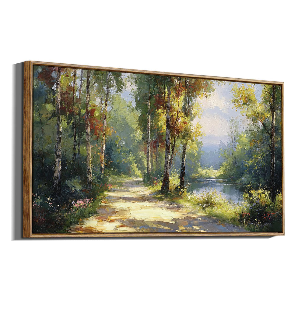 Large Landscape Wall Art, Nature Birch Tree Path Painting 20×40 in