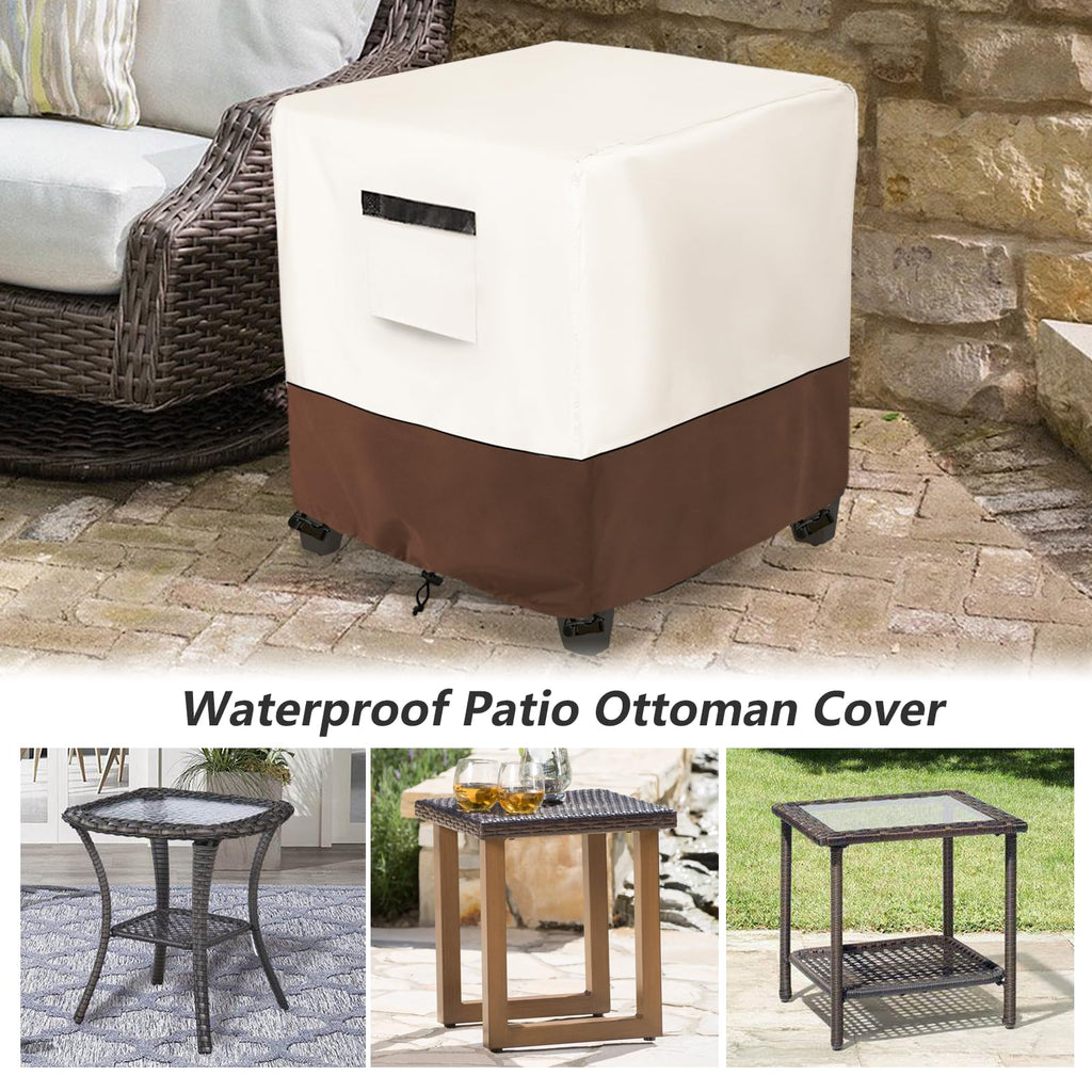 Waterproof Patio Ottoman Cover, Square Patio Small Side Table Cover, Heavy Duty Outdoor Furniture Cover Size 22L x 22W