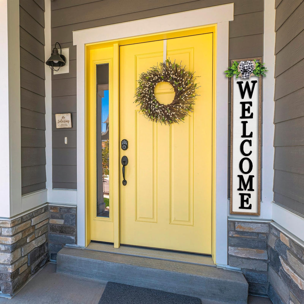 Outdoor Welcome Sign for Front Porch Standing 45"X9" Wood White