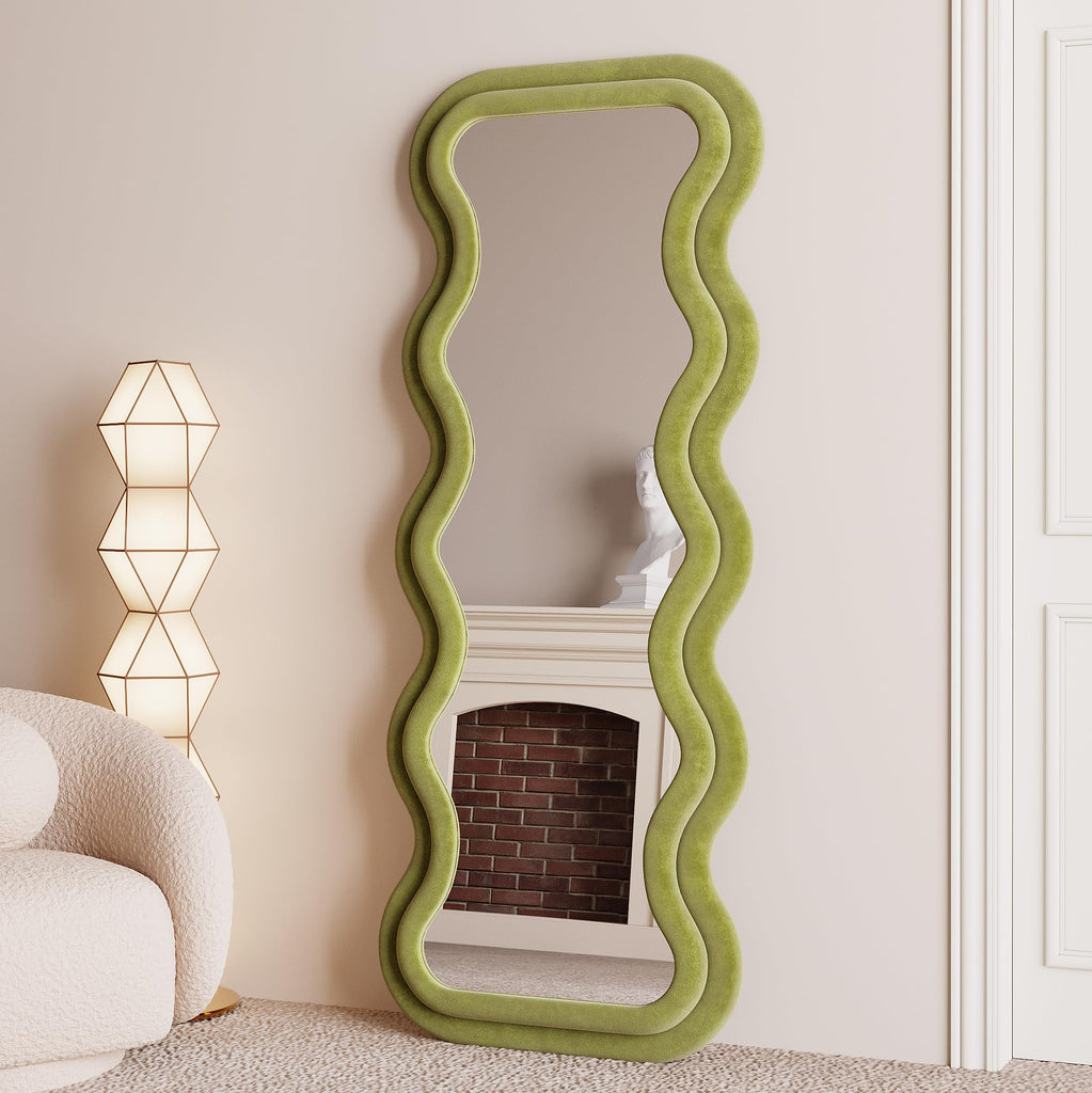 Full Length Mirror 63"x24", Irregular Wavy Mirror, Arched Floor Mirror, Wall Mirror Standing Hanging or Leaning