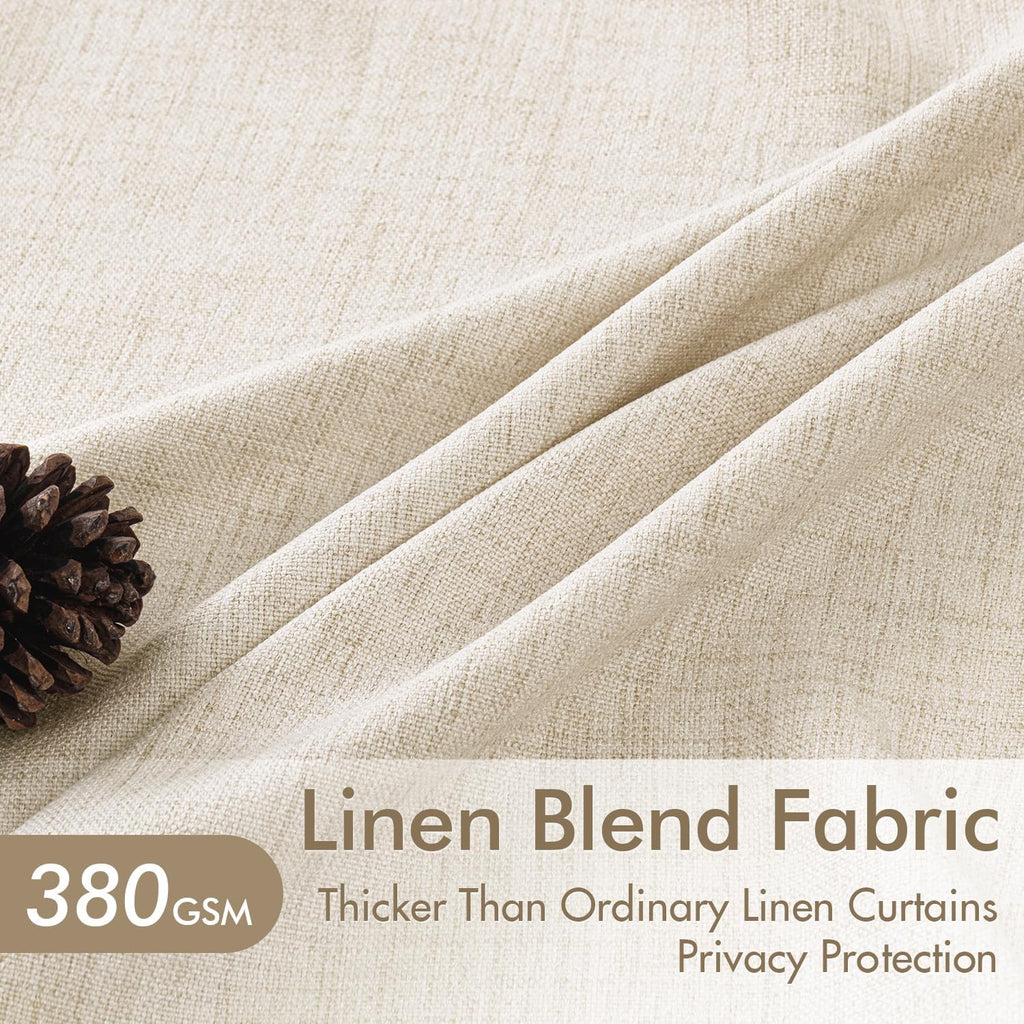 Pinch Pleated Thick Linen Curtains 90 Inches 4 Panels Set Ivory Cream Back Tab Memory Trained Pinch Pleat Semi Sheer