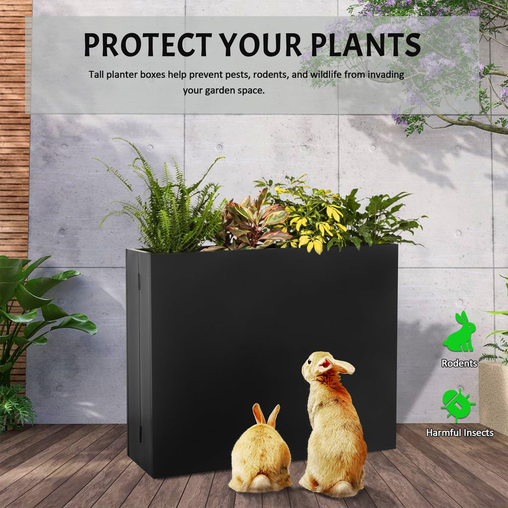Metal Planter Box, No Installation Galvanized Steel Folding Rectangular Planter with Drainage Holes, 35.5"x 10"x 28"
