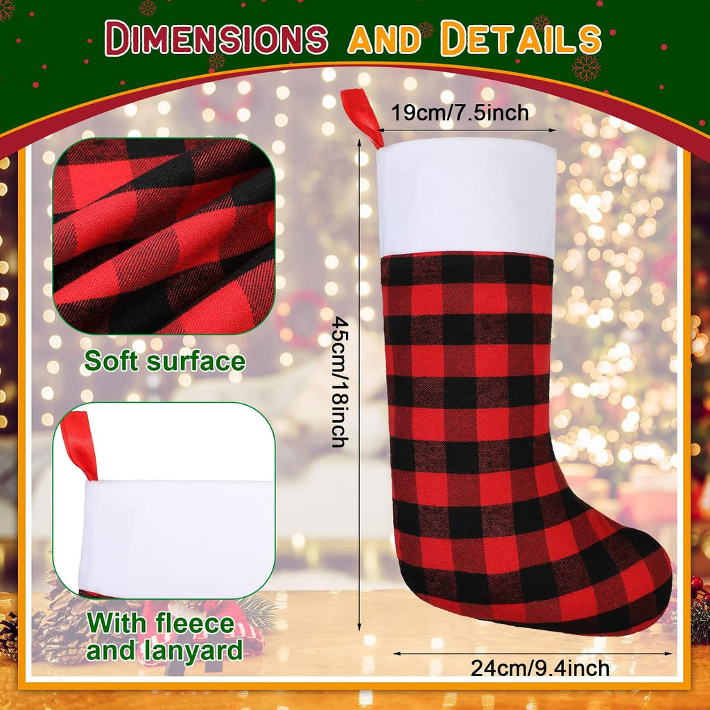 30 Pcs 18 Inch Christmas Stockings Bulk, Buffalo Plaid Stockings